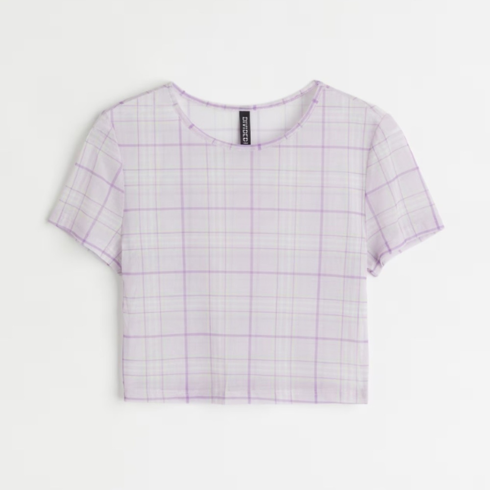 DIVIDED‎ Purple Plaid Sheer Crop Top | Lightweight Mesh Tee *